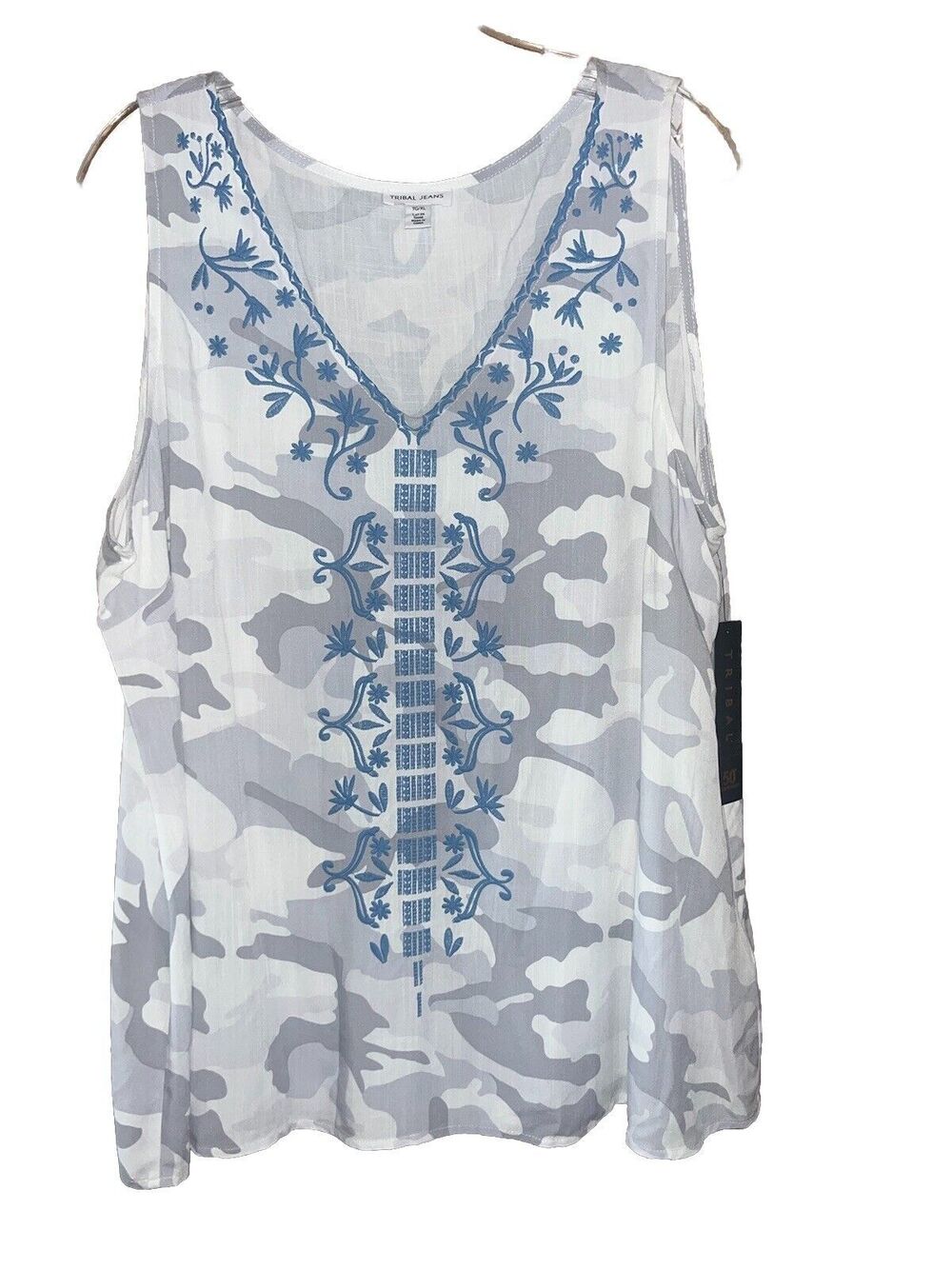 Tribal Riviera Tank Camo Print Loose Fit XL Blue Detail NWT